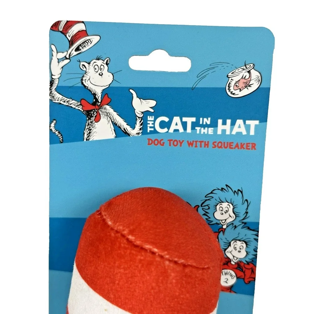 Dr Seuss Cat in the Hat Dog Toy Plush Squeaker New on Card